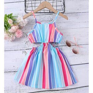 NWOT girls rainbow stripped side cut‎ out summer dress size extra small